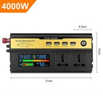 6000w 자동차 파워 인버터 DC 12v AC 220v 변압기 USB 범용 소켓 충전기 사인파 인버터, 4000w, 1개