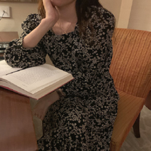 다이아 가을 겨울 결혼식 하객 플라워 스퀘어넥 연말 파티 롱 원피스 돌잔치엄마 상견례 피로연 아나운서 66사이즈 원피스 개화기의상 20대 여자 30대 미시 쇼핑몰
