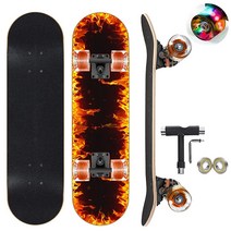 GIEEU 초보자 어린이 청소년 성인용 다채로운 플래시 휠이 있는 스케이트보드 78.7 x 20.3cm(31 x 8인치) 컴플리트 표준 스케이트 보드 9겹 캐나다 단풍나무, 4-Black and White