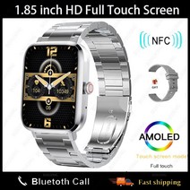 2022 블루투스 통화 스마트 워치 남성 nfc 시계 1.85quothd 풀 터치 방수, 스틸 벨트 실버
