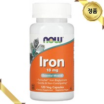 나우푸드 철분 18mg 120 식물성 캡슐 비건 미네랄 채식주의자 글루텐프리 미오글로빈
