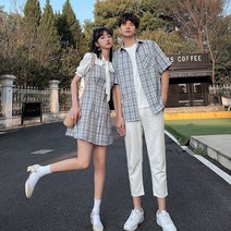 커플룩 여름 휴가 투피스 원피스 체크 남방 커플룩