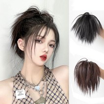 하이유니 시크테일 똥머리 밴드 붙임 올림 머리 헤어 피스 셀프 부분 가발, 네츄럴블랙