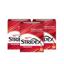 [STRIDEX] 스트리덱스 맥시멈 스트렝스 애크니 트리트먼트 패드 55패드 (알콜 프리) 클렌징티슈, 90개입, 1박스