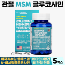 미국 관절 엠에스엠 글루코사민 비타민D 망간 관절연골msm 식약처인증 관절영양제 뼈건강, 5박스, MSM 60정