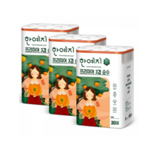 한예지 프리미엄 3겹 순수 두루마리 화장지 화장실 3겹 30롤 X 1팩 롤 화장지