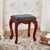 사계절용 패브릭 엔틱 화장대 의자 스툴 147189, 짙은 갈색 파란색 표면(작은 정