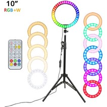 10쿼트 rgb led ring light 셀카 사진 조명 다채로운 링 램프 dimmable with control stand for tiktok youtube vlog live