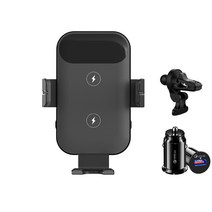 PYHO 차량용 고속 무선 충전거치대 M5A+고속충전시거잭, 블랙(전력15W)