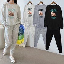 여성 맨투맨 티셔츠 조거 팬츠 트레이닝복 세트 썸씽곰 캐릭터/일상복 운동복 홈웨어 여자 추리닝 바지 티