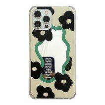 핫티몰 유니크한 블랙 꽃 패턴 물결 라인 거울 휴대폰 케이스