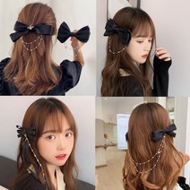 2in1 체인 리본 자동핀 집게핀 트윈 머리핀 연예인 반묶음 올림머리