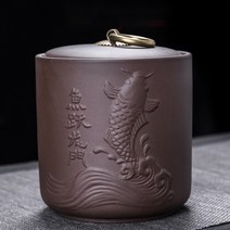 심플 엔틱 전통문양 자사 보이차 보관통 차보관 도자기 차통 차호 다도용품, 자사차통  어룡승천