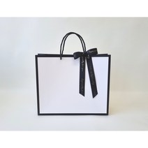 완성 리본 쇼핑백 /기프트아이, 화이트쇼핑백+블랙리본, 10장