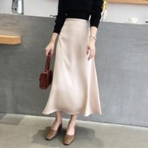 여성 스커트 롱치마 플레어 A라인 정장 패션 새틴 스타일 하의 봄 가을 여자새틴스커트