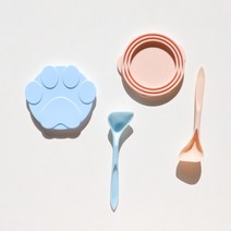 키트니 강아지 고양이 간식 캔 실리콘 파스텔 뚜껑+수저 세트, 하늘색