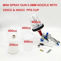 무선고압청소용물총 미니 스프레이 건 0.8/1.0mm 스테인레스 스틸 노즐 페인트 분무기 자동차 250/400/600C, 06 Silver 0.8 400cc set