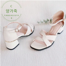 자체제작 여성 쿠션 통굽 스트랩 샌들 여름샌들 힐