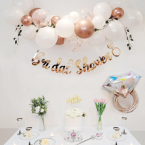 올리브파티 브라이덜샤워 풍선 가랜드+공주왕관 4인세트, 1세트, 크롬로즈골드
