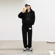 빼빼 여성용 크롭후드티 + 라벨 조거팬츠 트레이닝 세트