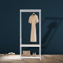 스피드랙 옷장 철제 시스템 선반3단 행거1봉 700 x 400 x 1500, 화이트
