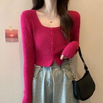 여성 핫핑크 가디건 가을 핑크 간절기 긴팔 여자
