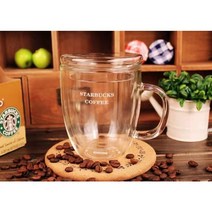 스타벅스 이중 로고 뚜껑 머그 투명 유리컵 홈카페 아이스 커피잔 375ml, 텍스트 버전 475ml