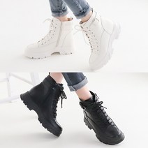 벨루치슈즈 여성 천연소가죽 버클 벨티드 키높이 레이스업 플랫폼 워커 부츠 스니커즈 4cm