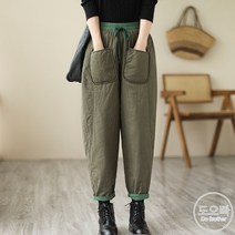 도오빠 여성 밴딩 누빔 바지 와이드 팬츠 배기핏 퀼팅 면바지 긴바지 겨울 따뜻한 여자밴딩바지 프리사이즈