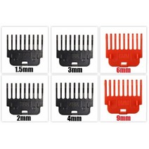 T9 헤어 클리퍼 가드 가이드 빗 트리머 커팅 스타일링 도구 부착 호환 1.5mm 2mm 3mm 4mm 6mm 9mm 1 세트, [01] 6 pcs