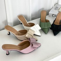 스틸레토 리본 미들힐 여성 여자 슬리퍼힐 뮬 블로퍼 샌들 구두5.5cm