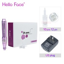 Dr Pen Ultima M7 12 pcs 바늘 전문 더마 펜 유선 Mircroneedling 펜 문신 기계 메조테라피 페이셜 도구, 미국 10PCS 라운드 나노