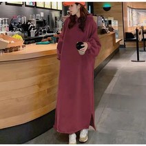 위위브렌 여성 빅사이즈 루즈핏 긴팔 원피스 맨투맨 롱티 원피스 오버핏 후드 포함