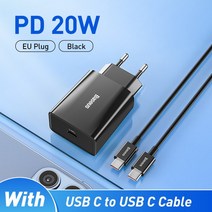 멀티충전기 usb충전 도킹스테이션 호환 Baseus-20W 고속 충전 QC 3.0 PD USB c형 아이폰 14 13 12 X Xs 8, 05 EU 20W Black C-C