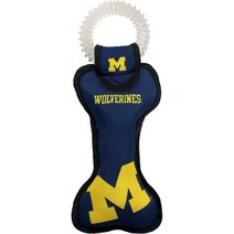 Pets First 915534 NCAA 미시간 울버린 치과 강아지 터그 장난감 스퀴커 포함 한 재미 치발기 청소용 애완동물의 치아와 잇몸 튼튼한 반려동물 장난감., One Size