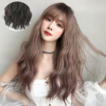Routop 통가발 긴머리 여성 웨이브 시뮬레이션 머리 4가지 컬러 가발 케어셋트 서비스, 1개, 흑갈색