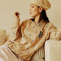 김신록 착용 다이아 모노그램 전판패턴 오버핏 맨투맨 BOS L.Sand