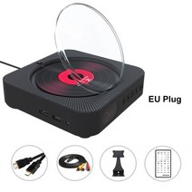 벽걸이 CD플레이어 휴대용 CD DVD 플레이어 블루투스 호환 스피커 다기능 스테레오 3.5mm AUX 잭 홀더 포함, [07] Black EU, 02 Black EU