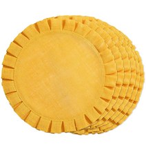 FunWheat 종이 원형 브레이드 플레이스 매트 6개 세트 식탁용 38.1cm(15인치) 내열성 테이블 매트 농가 우븐 원단 자연스러운 플레이스 매트 태슬 포함(화이트), 6 pcs, E Yellow Ruffled