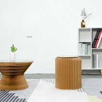 인테리어 종이 의자 스툴 골판지 디자인 모던 현대, 브라운 높이 42cm 지름 32cm  무료쿠션