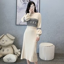 Makone여성 롱 원피스스타일리시 소프트 깅엄 체크 니트 원피스 가을 겨울 패션 여성복 조거 스커트