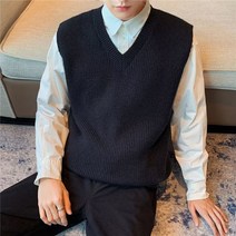 다이나믹피플 남성용 코튼 브이넥 오버핏 무지 니트 조끼 베스트