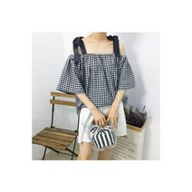 여성 반팔 셔츠 카라 크롭 오프숄더 흰색 꽃무늬 바스락 파란색 스트라이프 화이트 블라우스