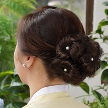 살롱드메리 수국 진주 한복 볼륨 올림머리 가발 집게핀, 밀키브라운, 1개