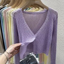 니트 가디건 여름 얇은 여 아우터 브이넥 화이트 아이스 초봄 小香風 선샤인 코트 숏 톱