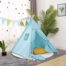 감성 인디언 캠핑 텐트 kids tents 집 용 접이식 게임 천막 인도 실내 캔버스 면화 삼각형 tipi children39s toy, 130cm, 푸른