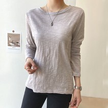 데일리앤 두아 여성 라운드 긴팔 슬라브 티셔츠