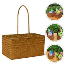 피크닉 바구니 라탄 수납 가방 정리함 꽃 ​​짠 스토리지 웨딩 고리 버들 등나무 소녀 버드 나무 과일 볼가 토트 계란 선물 사탕 아프리카, 주황색, 32.5x25cm