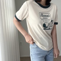 에이치스 귀욤 프린팅 배색랍빠 레이온 찰랑 촉감좋은반팔티셔츠