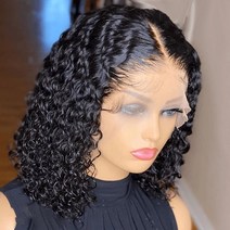 [레브] 인모 연습용 가발 brazilian short curly bob lace front human hair wigs prepluck with baby hair deep, 12인치, 150, 13x4 레이스 가발